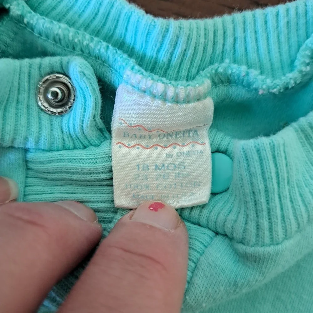 Doodle Pants Elephant Leggings & Baby Oneita Vintage Teal Henley Set 18 Months
